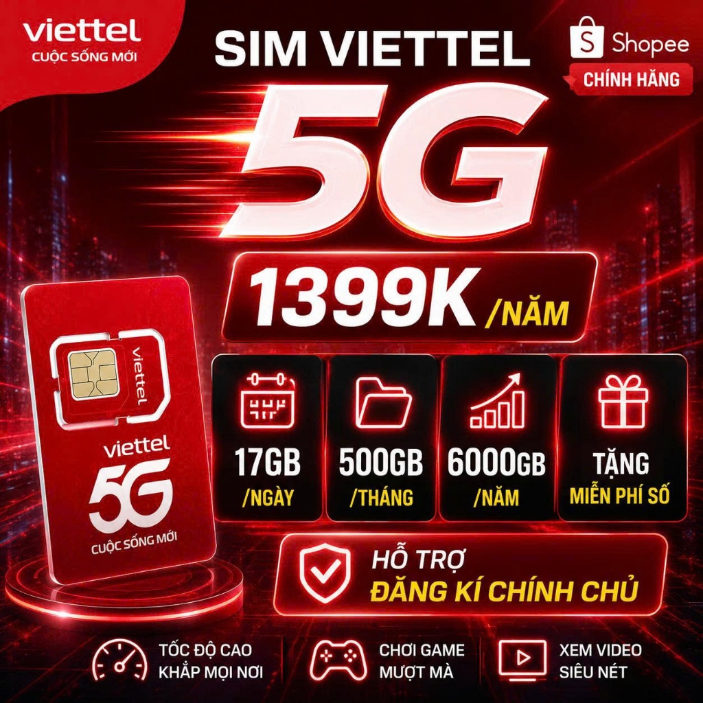 SIM VIETTEL 5G CHUYÊN DATA TỐC ĐỘ CAO SỬ DỤNG CHO CẢ NĂM