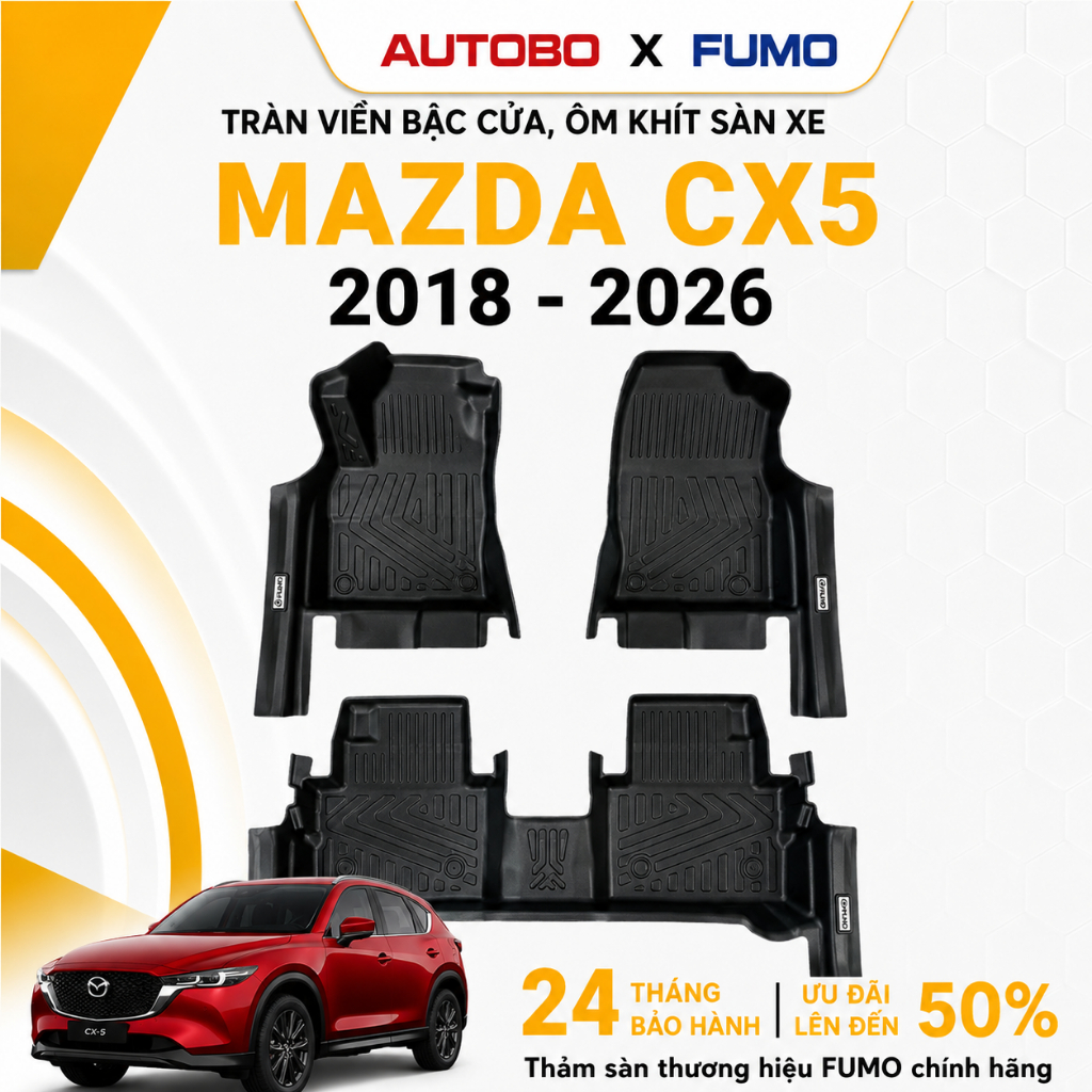 Thảm Lót Sàn Ô Tô MAZDA CX5 ( 2019 - 2026) Nhựa TPE ĐÚC 3D Tràn Viền Bậc Cửa_FUMO Chính Hãng