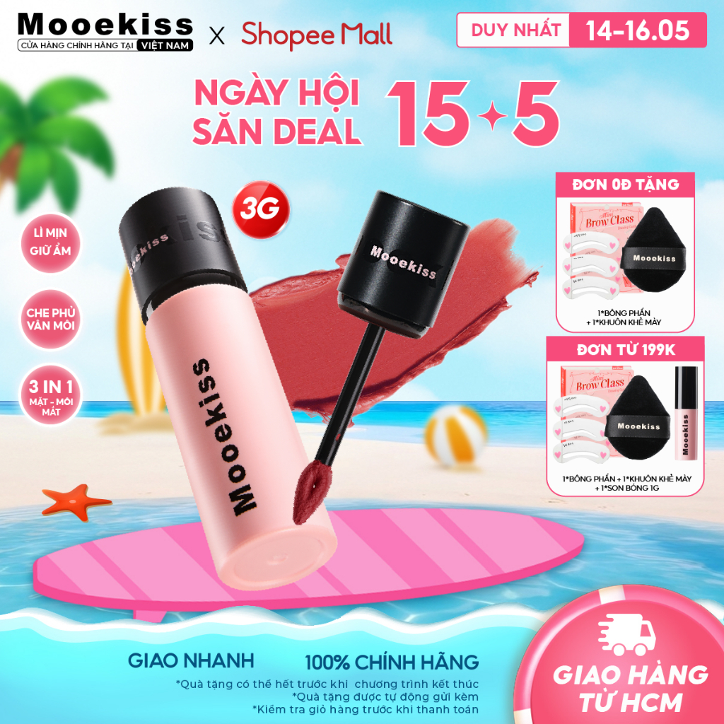 Son lì Mooekiss kết cấu lì mềm mại dưỡng ẩm nhẹ thoáng khí hiệu ứng trang điểm lâu trôi V01 3g