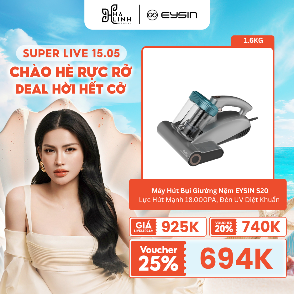[VÕ HÀ LINH x EYSIN] Máy hút bụi giường nệm EYSIN S20 diệt khuẩn thông minh thế hệ mới Đèn UV diệt k