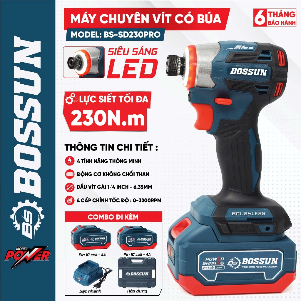 Chuyên Vít Búa BS BOSSUN BS-SD230PRO Lực Siết 230N.m - 4 Mức Tốc Độ - Có Vít Mồi, Chạy Full Tải...