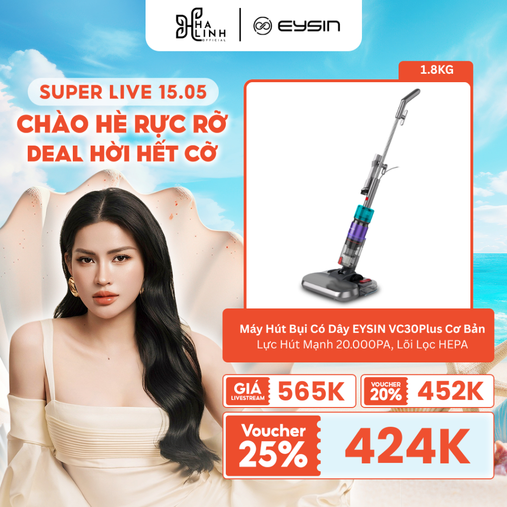 [VÕ HÀ LINH x EYSIN] Máy hút bụi có dây EYSIN VC30Plus Công suất 500W 20000Pa lực hút mạnh Lõi lọc H