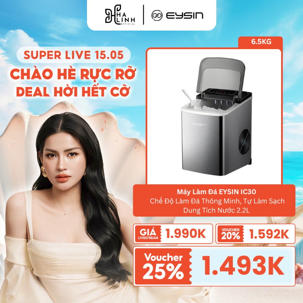 [VÕ HÀ LINH x EYSIN] Máy Làm Đá EYSIN IC30 Làm Đá Viên Nhanh Tự Động Màn Hình Đếm Ngược Thông Minh H
