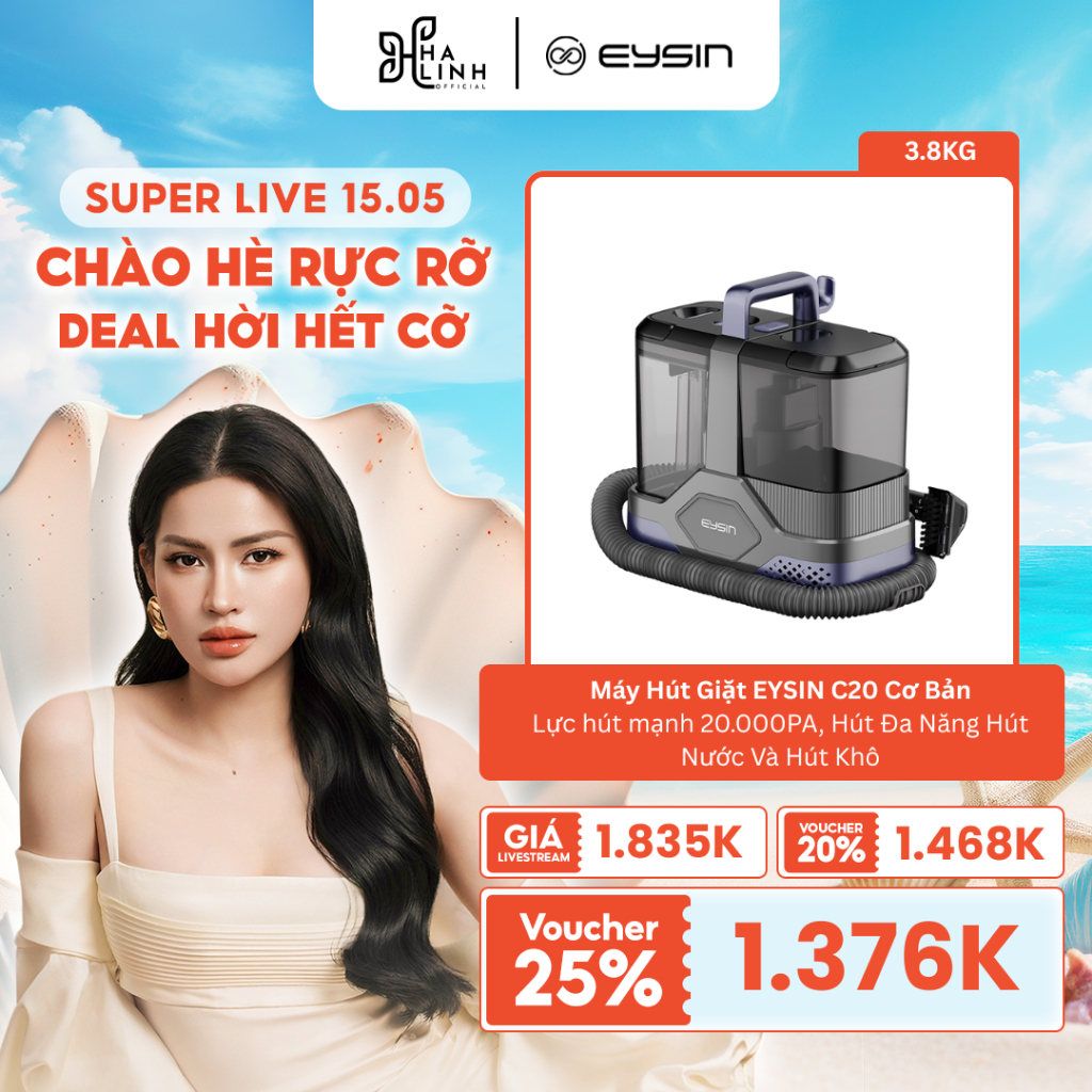 [VÕ HÀ LINH x EYSIN] Máy Hút Giặt EYSIN C20 Cơ Bản,  Lực hút mạnh 20.000PA, Hút Đa Năng Hút Nước Và 