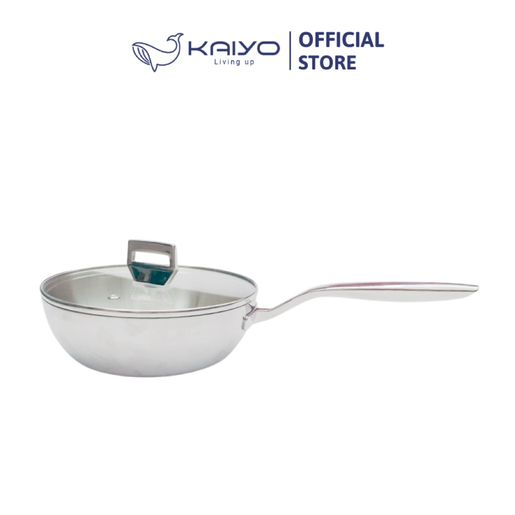 Chảo inox 316 liền khối 5-ply Premium Kaiyo-sâu lòng có vung kính 20cm [mã KIW-3802]