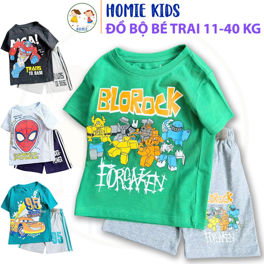 Set đồ cho bé trai 11-40 kg đồ bộ thun cotton size nhí đại gồm áo thun quần đùi họa tiết hoạt hình s