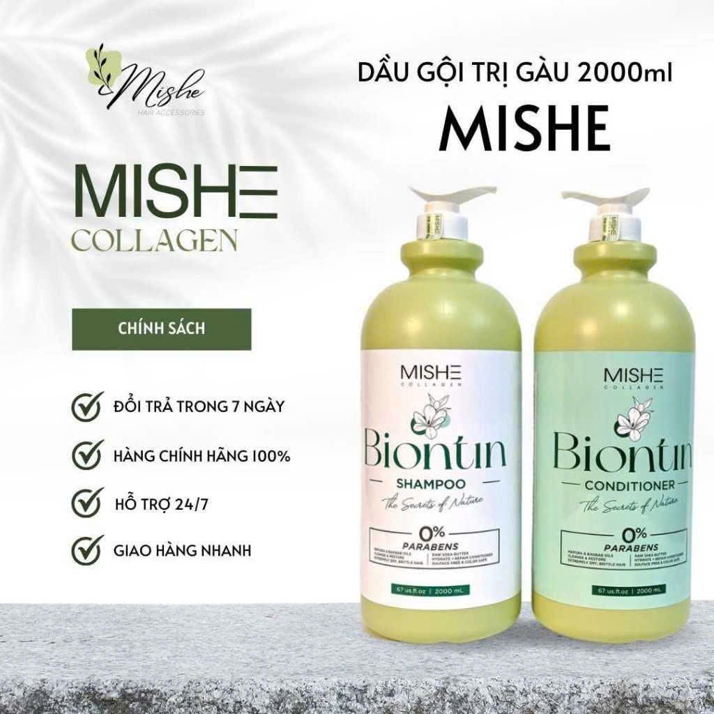 Gội xả Biotin Mishe 2000ml kiềm dầu,phục hồi tóc khô xơ,hư tổn