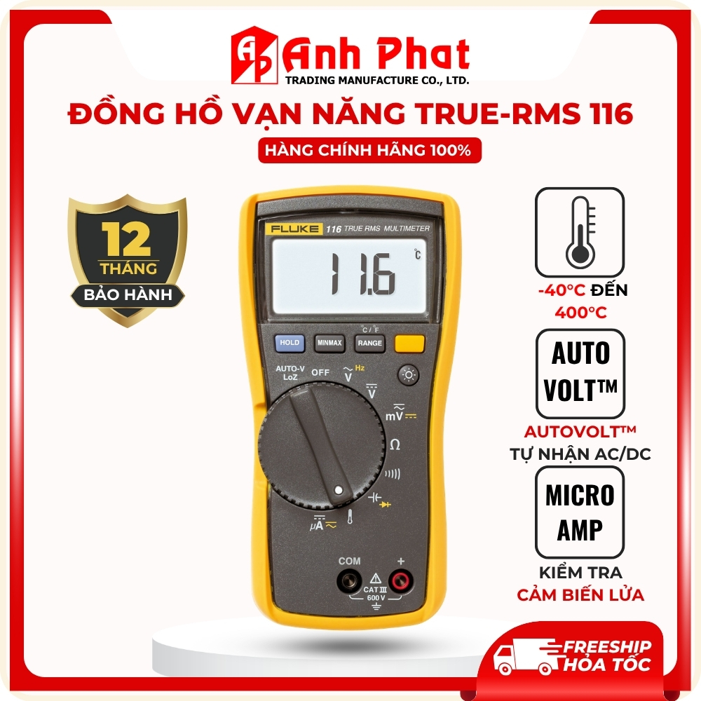 Đồng Hồ Vạn Năng Điện Tử True RMS FLUKE 116/117 - Đo AC/DC, Đo Dòng, Đo Nhiệt Độ, Phát Hiện Điện Khô