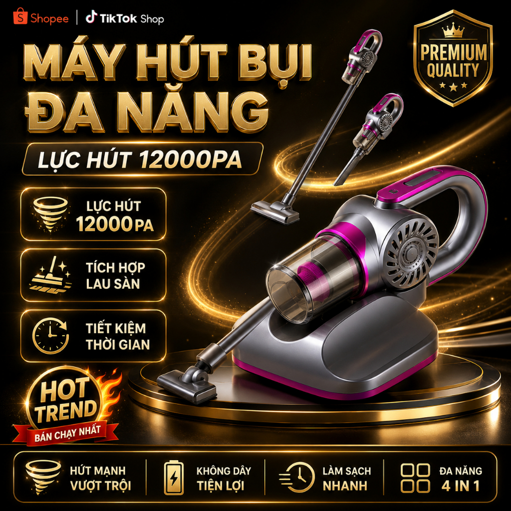Máy Hút Bụi Giường Nệm Đa Chức Năng, Diệt Khuẩn Và Loại Bỏ Côn Trùng Nhỏ, 12000Pa Hút Lực