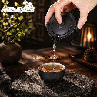 Bộ ấm chén Độc ẩm gốm sứ tráng men màu đá