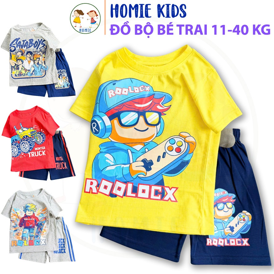 Bộ cộc tay bé trai 11-40 kg đồ bộ tay ngắn set quần áo trẻ em chất cotton size đại in hoạt hình khủn