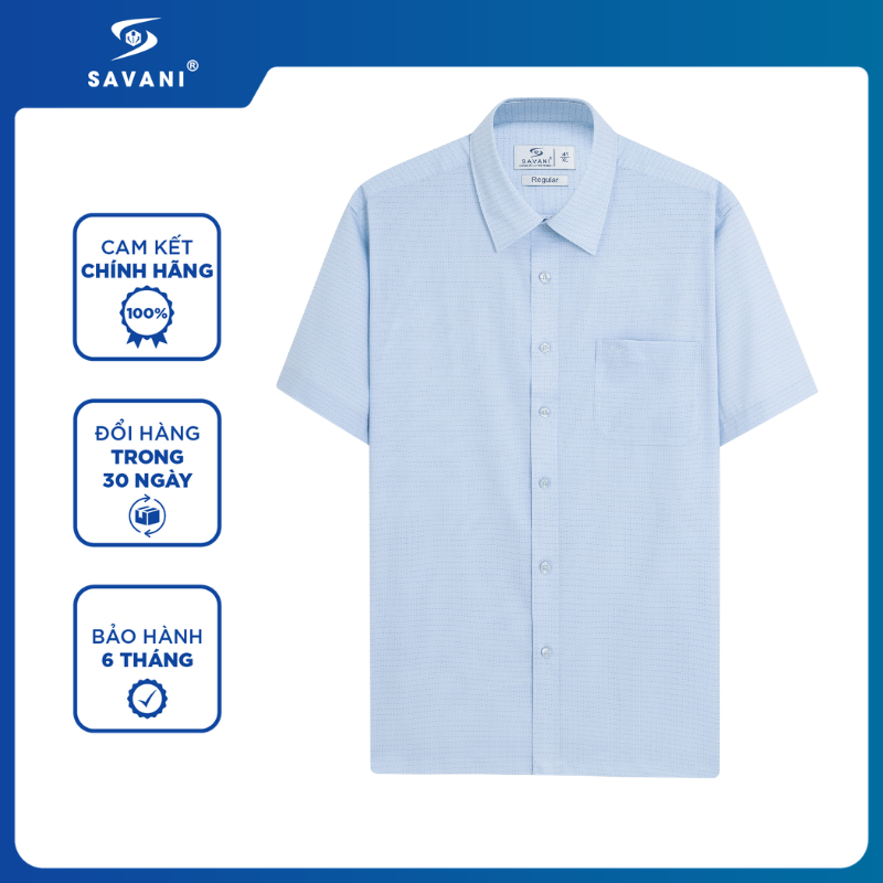Áo Sơ Mi Nam Ngắn Tay Tà Bằng SAVANI Dáng Regular, Chất Vải Mềm Mịn, Không Nhăn MSSA035S6