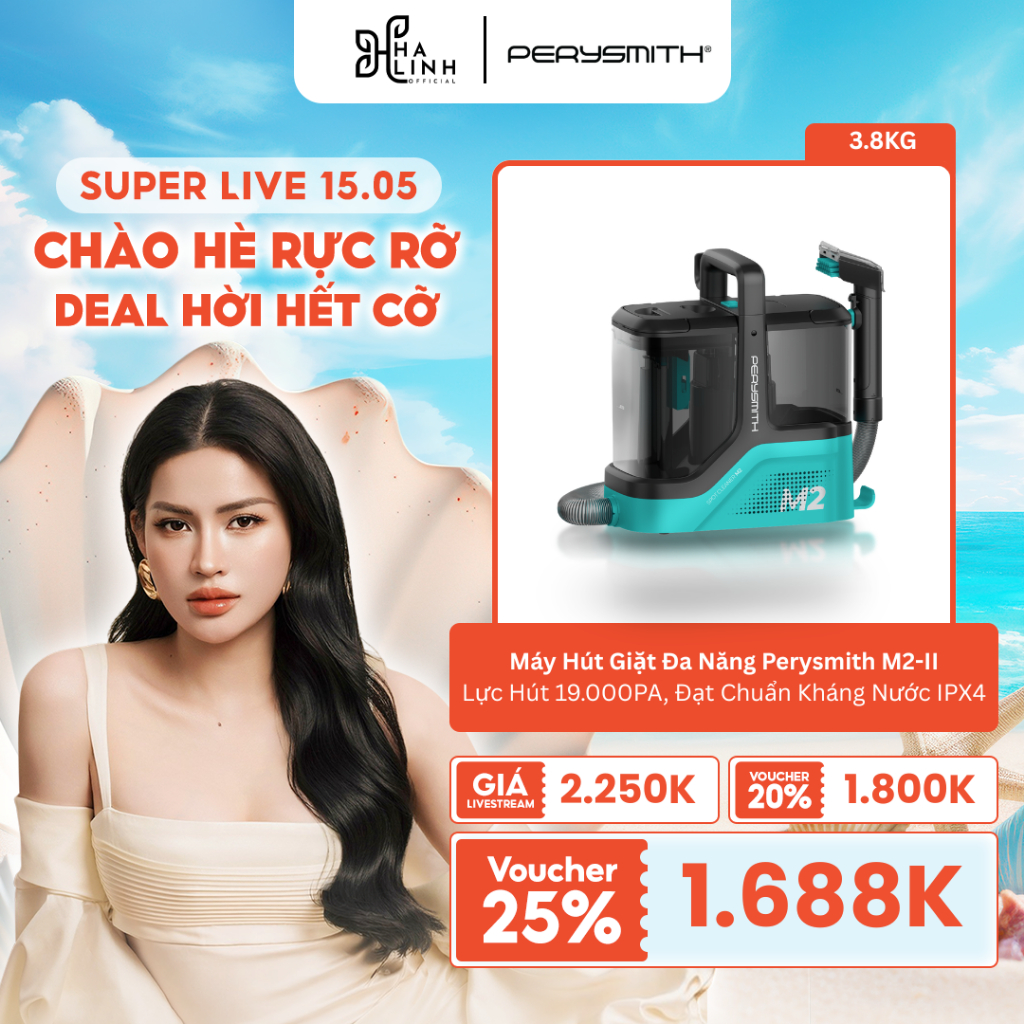[VÕ HÀ LINH x PERYSMITH] Máy Giặt Hút M2-II Diệt Khuẩn, Giặt Sạch Ghế Sofa, Ghế Ô Tô, Nệm, Thảm