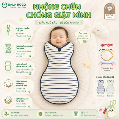 Nhộng chũn cho bé chống giật mình Ualarogo Cocoon 2 khóa sợi tre Bamboo và Modal mềm co giãn 4 chiều