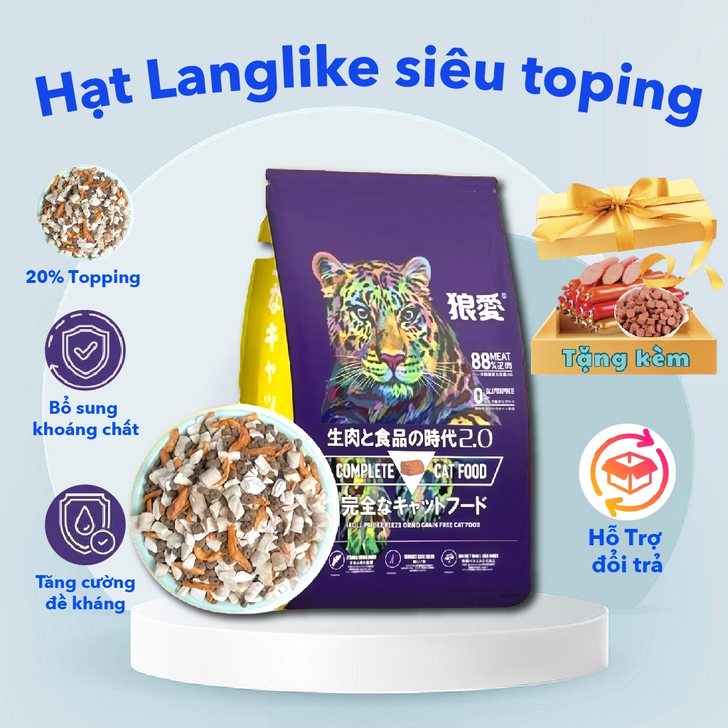 Hạt langlike 5kg cho mèo siêu topping 40% đạm , hạt cho mèo 5kg tặng kèm xúc xích
