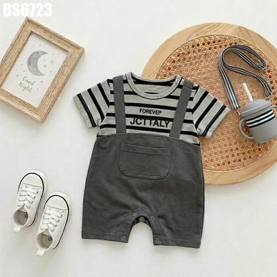 Body Đùi Bé Trai Họa Tiết Kẻ Sọc Phối Yếm Giả MINTSCLOSET BS6723 Đồ Bộ Bodysuit Cho Bé Sơ Sinh Xinh