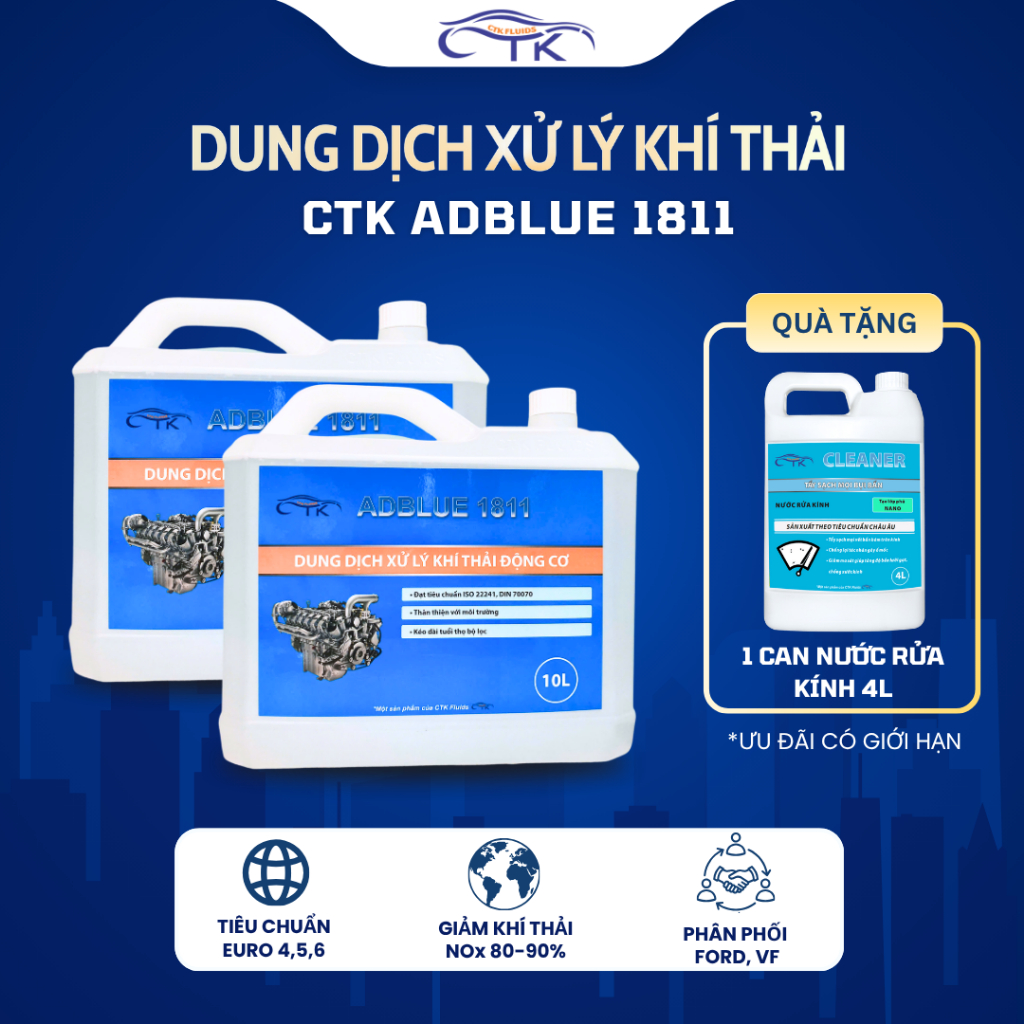 [MỚI Tặng 1 Can Nước Rửa Kính 4L] Combo 2 Can Dung Dịch Xử Lý Khí Thải Động Cơ Diesel CTK AdBlue / N