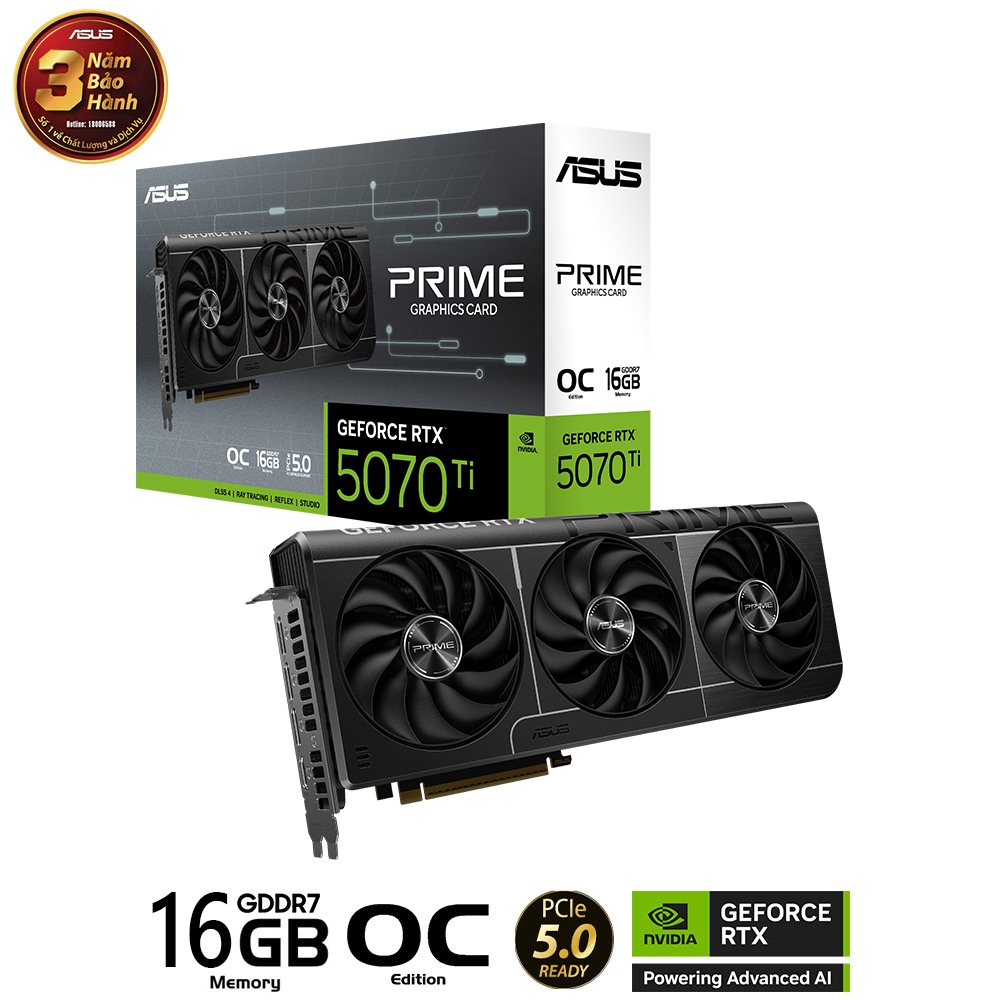 VGA ASUS PRIME RTX 5070 TI 16GB GDDR7 OC 3 FAN NEW