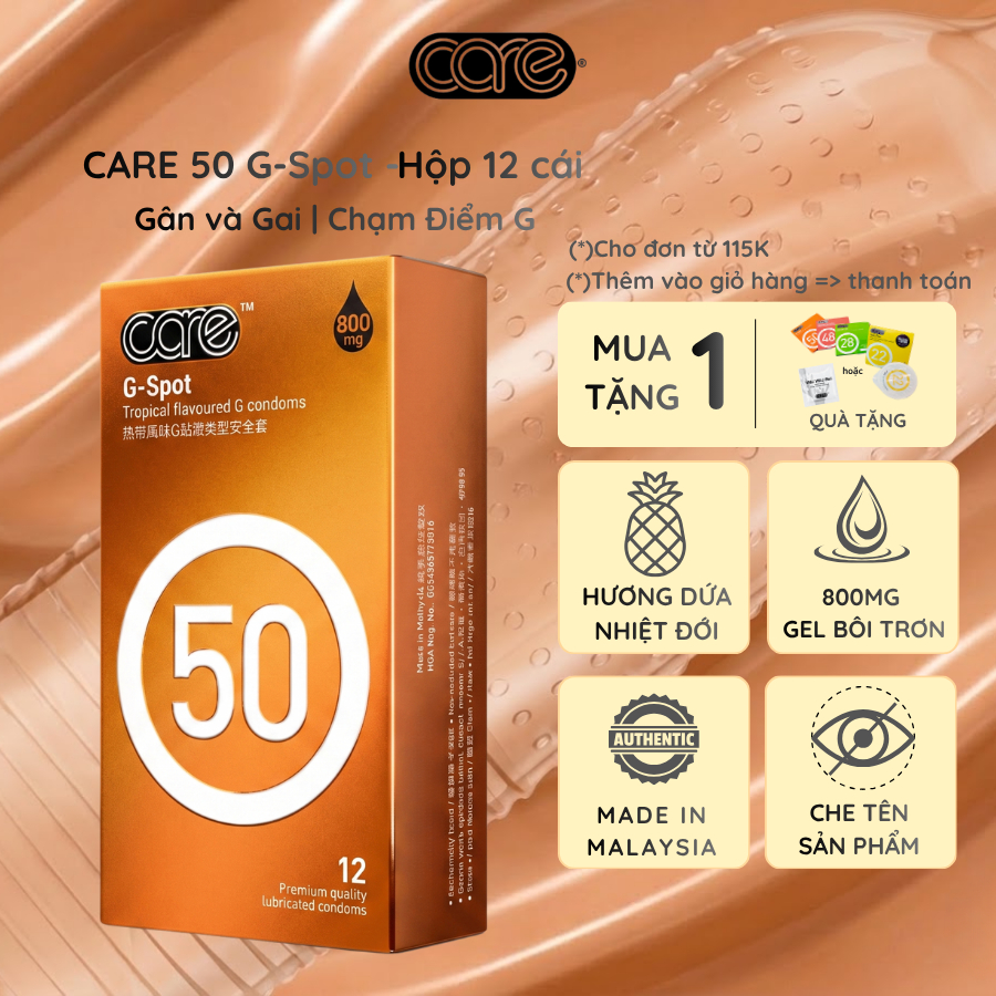 Bao Cao Su Gai Li Ti Và Gân CARE LATEX 50, Kéo Dài Thời Gian, Nhiều Gel Bôi Trơn Hộp 12 bcs gai gân