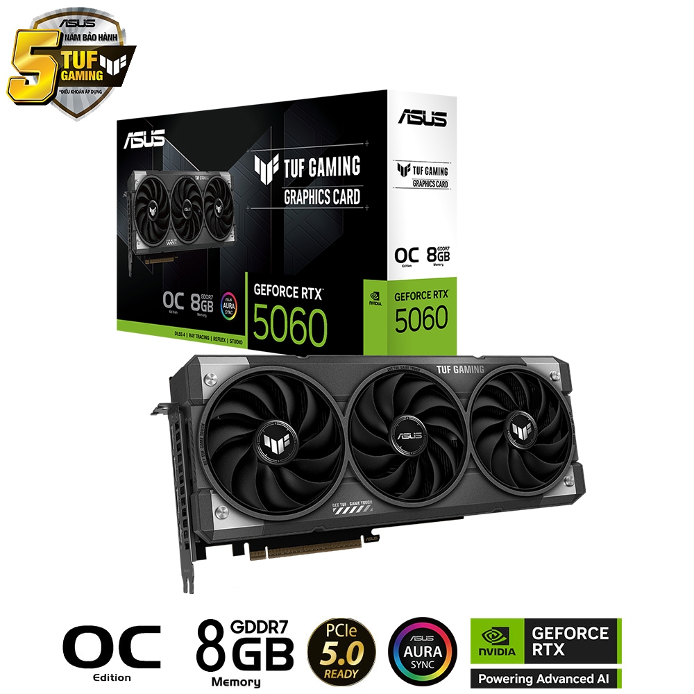 VGA ASUS TUF Gaming GeForce RTX 5060 8GB OC 3 Fan GDDR7