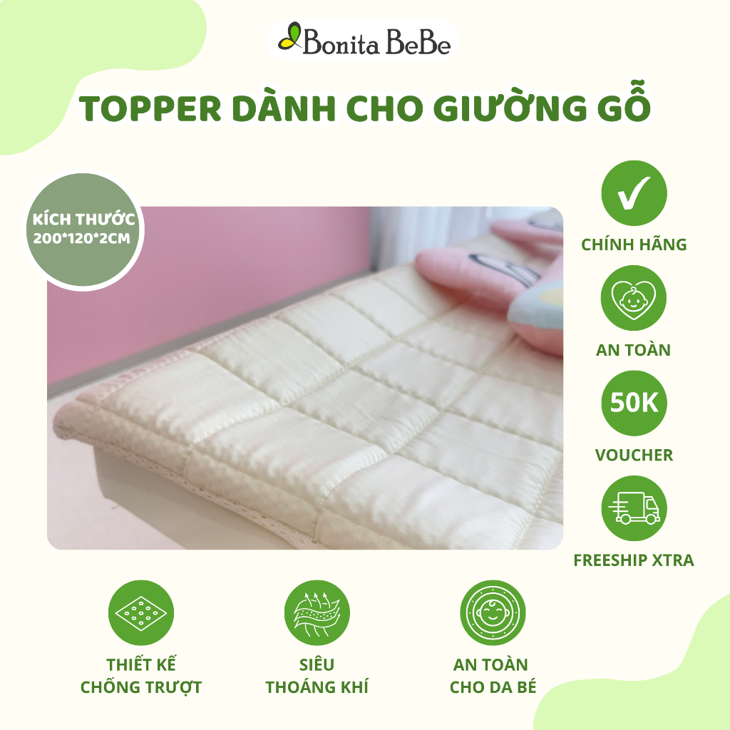 TOPPER/Thảm lót (Dành cho giường Khung Gỗ Wood Frame Bumper Bed ) lưới thông thoáng cho bé Bonitabeb