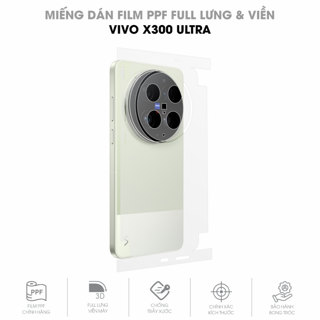 Miếng Dán Film PPF Vivo X300, Vivo X200 Series Full Lưng Viền | Miếng Dán Film PPF Chống Trầy Xước B