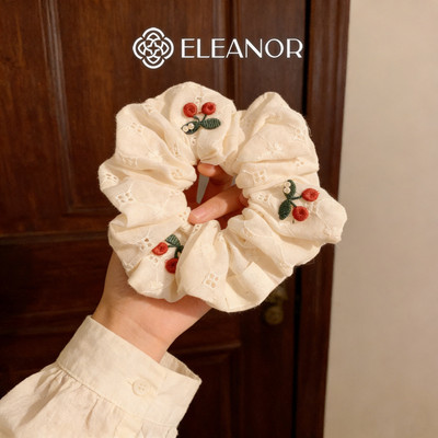 Dây buộc tóc nữ scrunchies Eleanor Accessories thêu hình quả cherry phụ kiện tóc cột tóc 11829