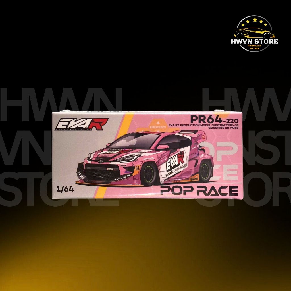 Xe mô hình Poprace Eva RT Production Model Custom Type-08 Goodride GR Yaris màu hồng ( PR640220-BOX)