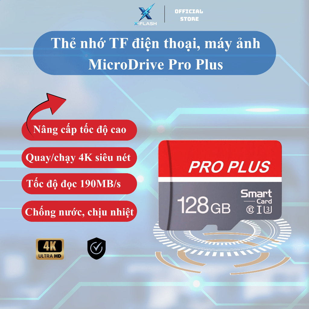 Thẻ Nhớ MICRODRIVE MicroSD Pro Plus 8GB 16GB 32GB 64GB 128GB  – Class 10 U3 – Tốc Độ Cao Cho Điện Th