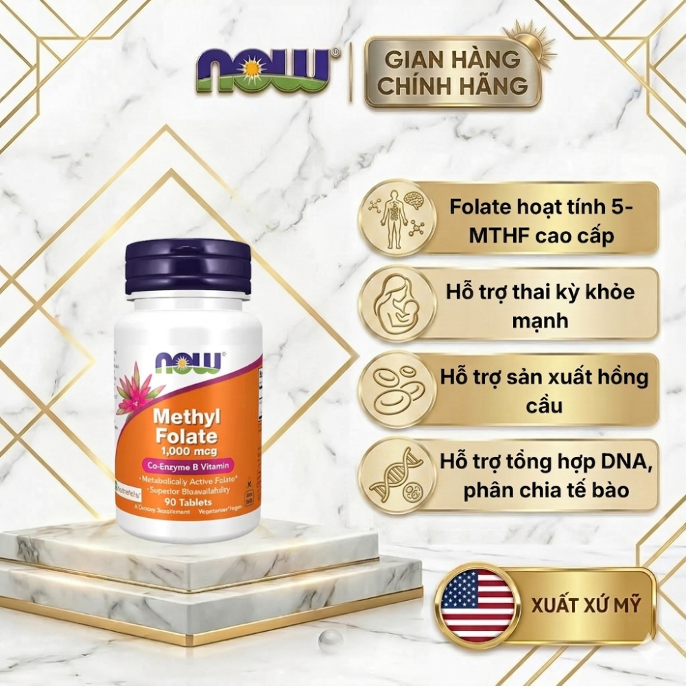 Viên uống Methyl Folate 5-MTHF (Mỹ) bổ sung axit folic hấp thụ cực tốt, hỗ trợ sức khỏe mẹ và bé