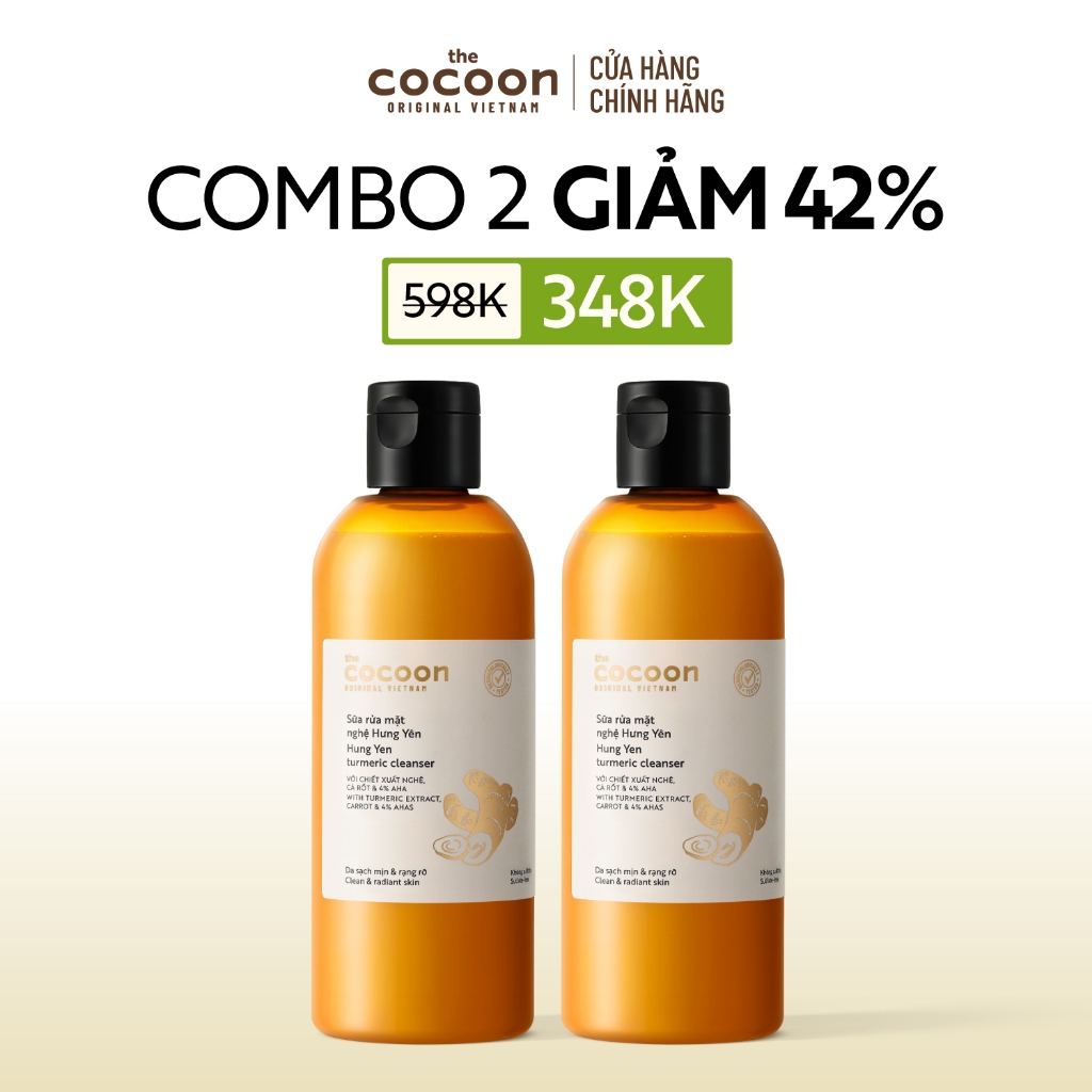 [MUA 2 GIẢM 42%] Combo 2 Sữa Rửa Mặt Nghệ Hưng Yên Giúp Sạch Mịn & Rạng Rỡ Cocoon 310ml
