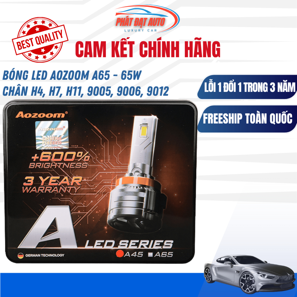 Bóng LED Aozoom A65 65W siêu sáng, phù hợp chân H4 H7 H11 9005 9006 9012