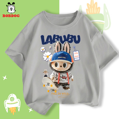 Áo thun cộc tay bé trai BOBDOG áo phông cổ tròn LABUBU chất liệu cotton mềm mịn cho bé mặc hè