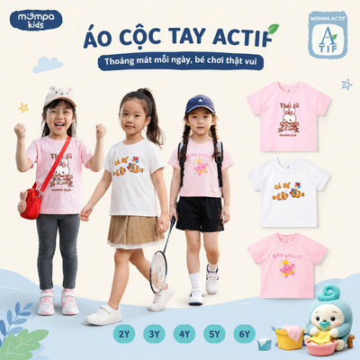 Áo cộc tay cho bé Mompa 2-6 tuổi vải Cotton Actif co giãn thấm hút nhanh khô DQ MP 0505