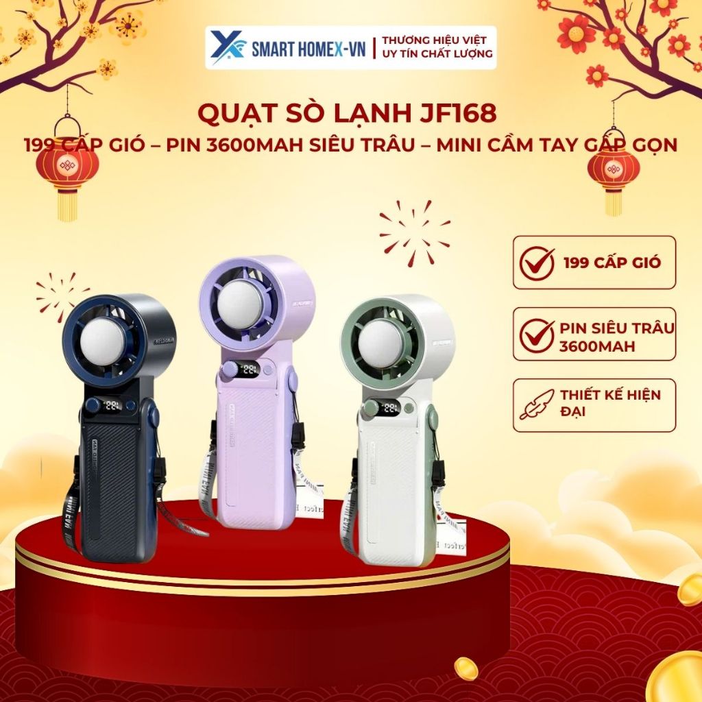 Quạt Sò Lạnh JF168 – 199 Cấp Gió – Pin 3600mAh Siêu Trâu – Mini Cầm Tay Gấp Gọn