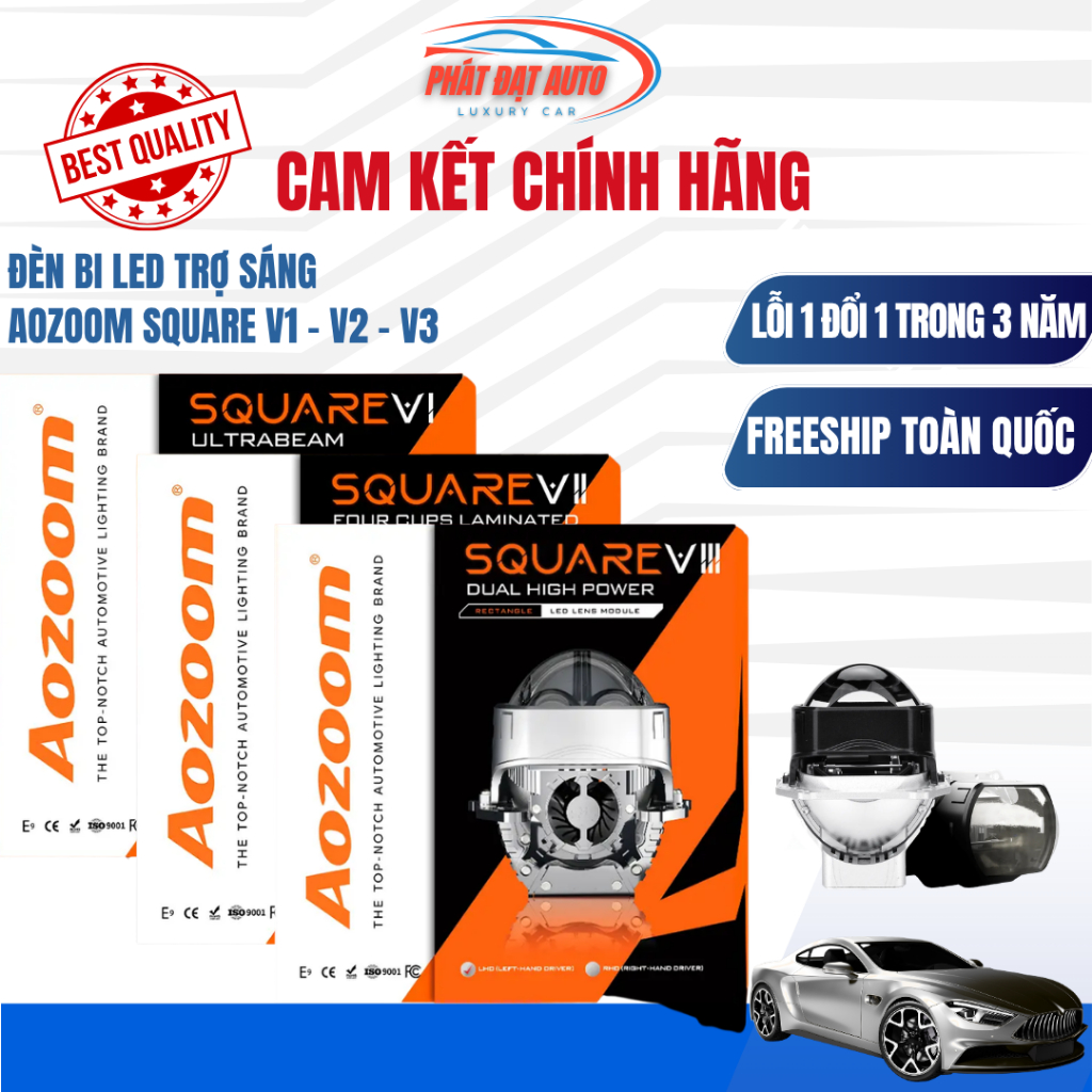 Bi Led Ô Tô Aozoom Square V1, V2, V3 tăng sáng vượt trội bảo hành 3 năm chính hãng