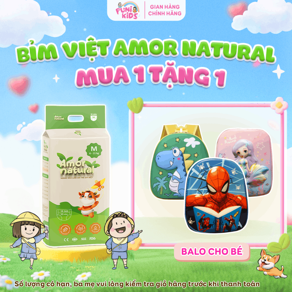 [1A] [COMBO SIÊU HỜI-TẶNG BALO CHO BÉ ]01 BỊCH TÃ VIỆT AMORNATURALdán/quần,BỉmViệt chấtlượng,mỏngnhẹ
