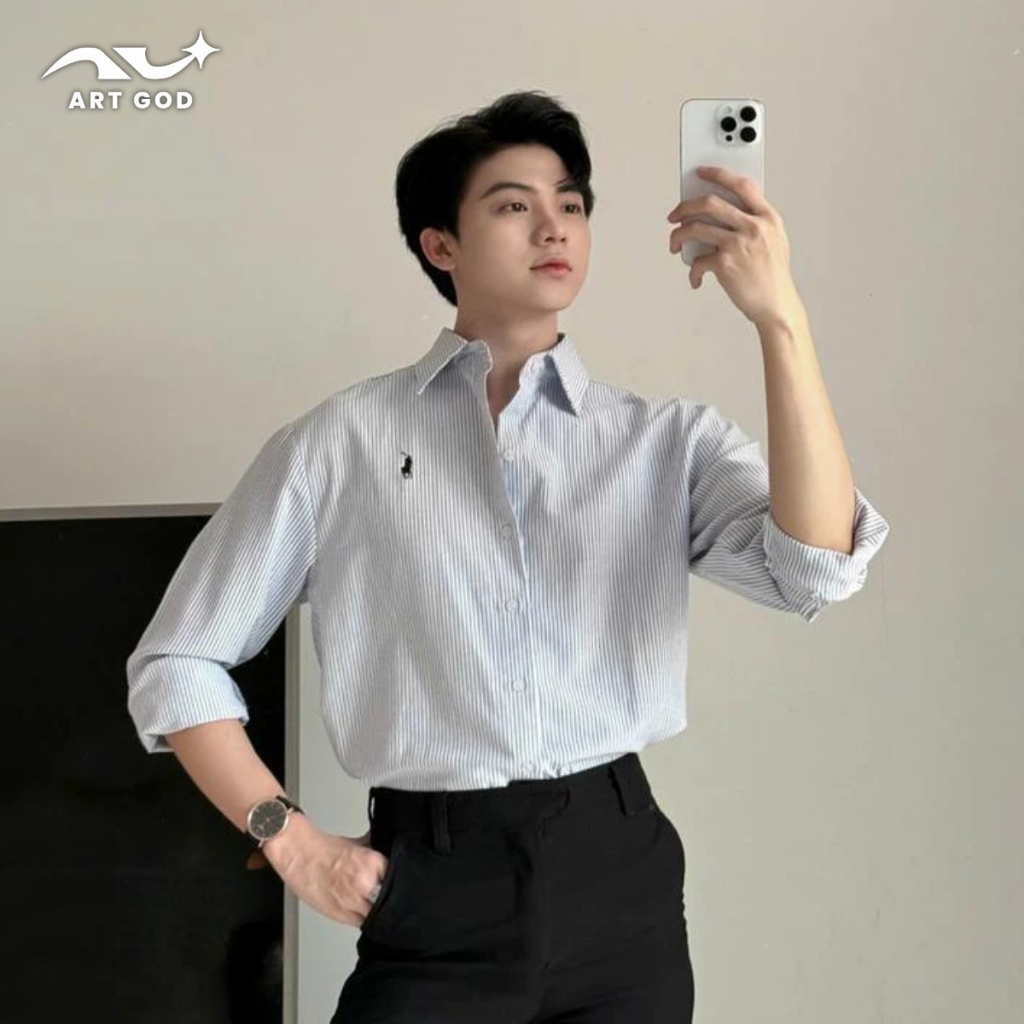 Áo sơ mi unisex dài tay thêu ngựa chất liệu OXFORD dày dặn form regular tôn dáng ARTGOD HM020