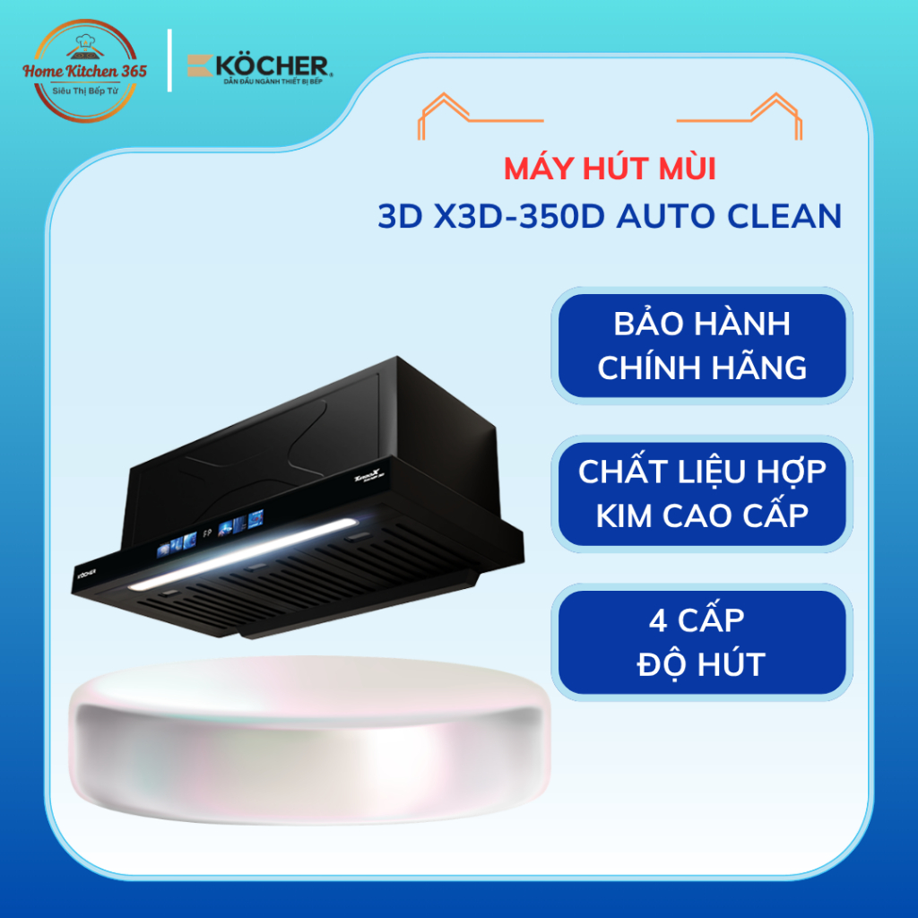 Máy Hút Mùi Âm Tủ KOCHER TURBO SMART 3D X3D-350D AUTO CLEAN - Điều Khiển Cảm Ứng 4 Tốc Độ