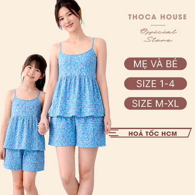 Đồ bộ đôi mẹ và bé gái pyjama mặc nhà tole hoa nhí THOCA HOUSE set đồ ngủ mềm mát có size
