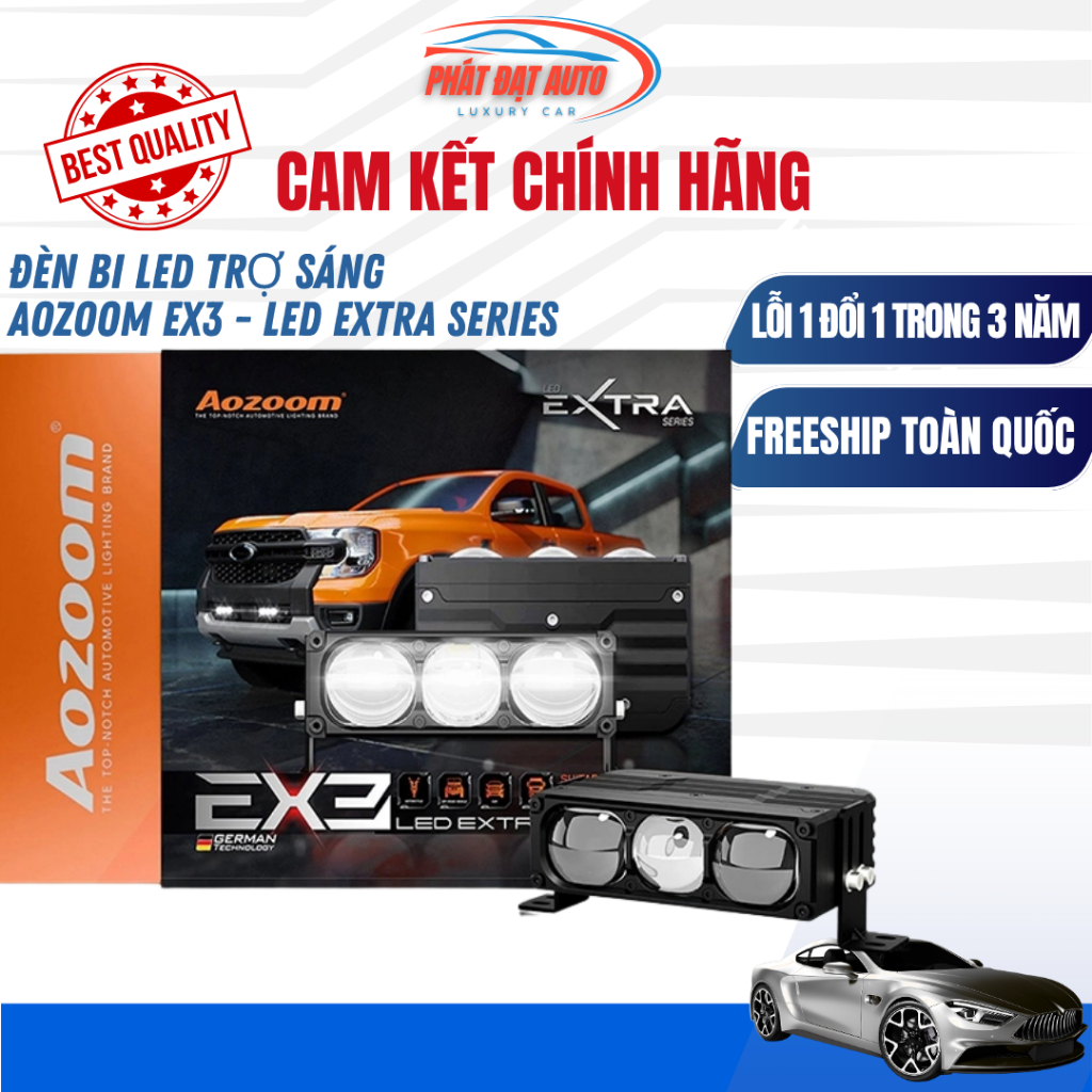 Bi LED Trợ Sáng Aozoom EX3 chính hãng, hiệu suất cao chiếu xa 95W hàng chuẩn loại 1, lỗi 1 đổi 1 tro