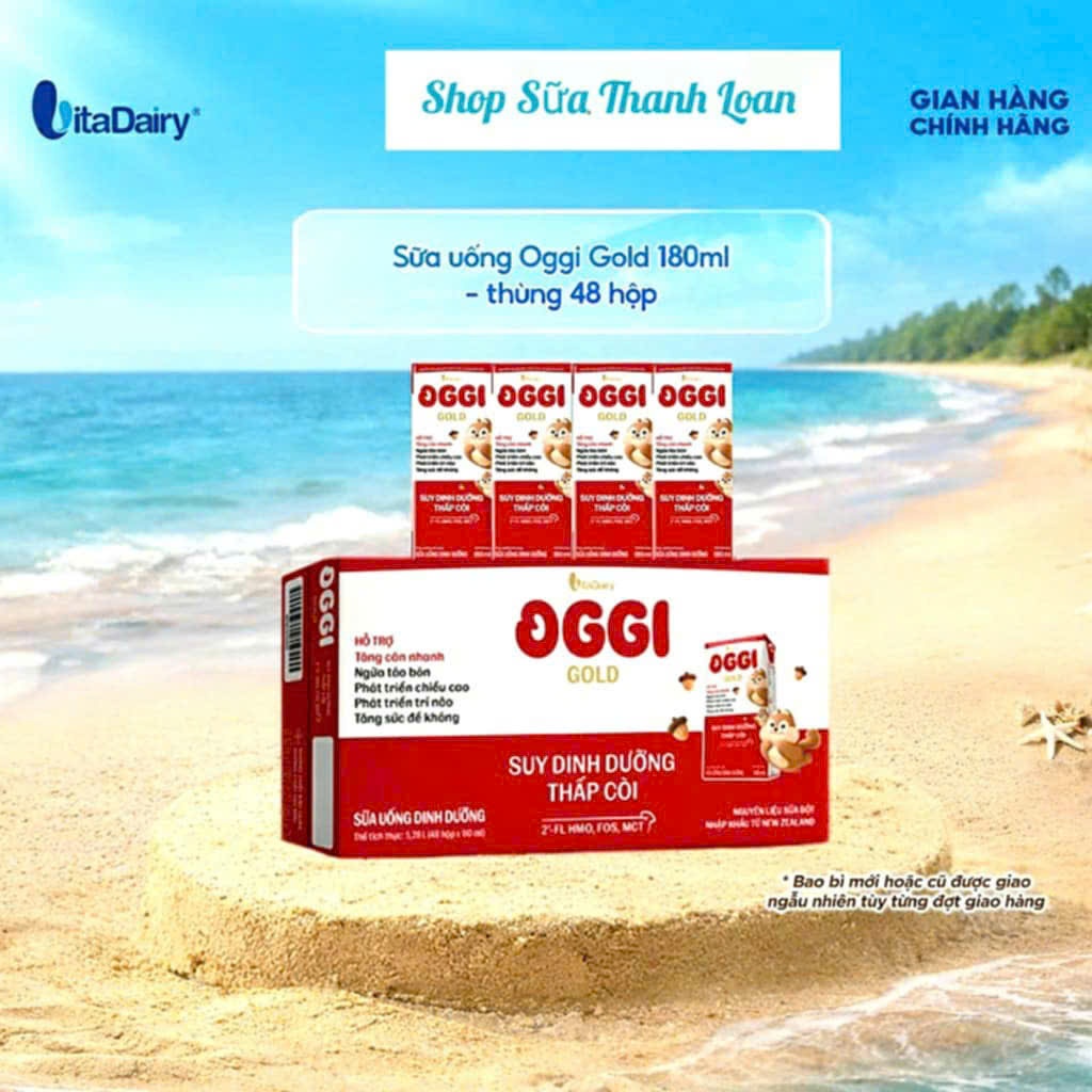 (HSD T11-2026) (Mẫu Mới) COMBO 2 Thùng 96 Hộp Sữa Pha Sẵn Oggi 180ml Suy Dinh Dưỡng Gold.