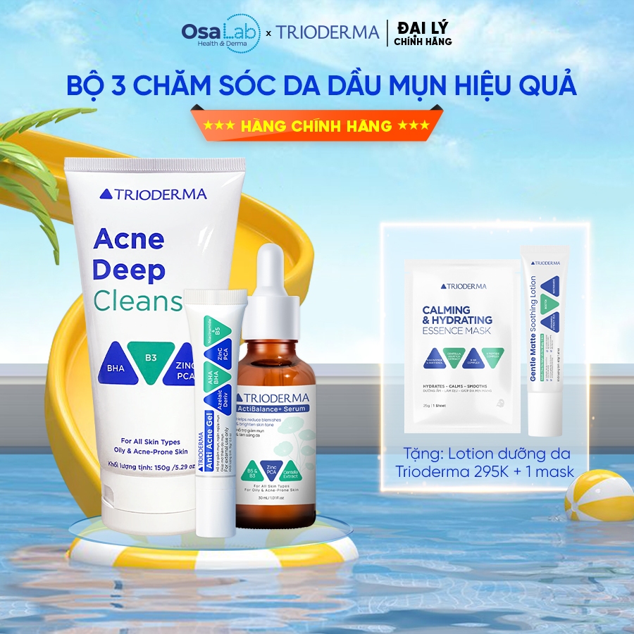 Bộ Trioderma 3 Món Chăm sóc Da mụn chuyên sâu giảm thâm ngừa viêm sáng da