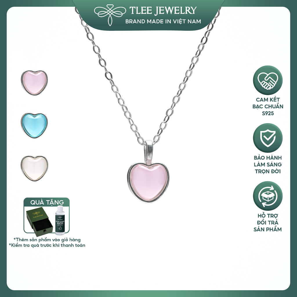 Dây chuyền bạc nữ TLEE mặt đá tim hồng vintage TLEE JEWELRY D0252