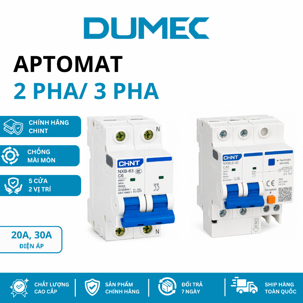 Aptomat 2 Pha / 3 Pha 32A,  Át Chint  2 pha 3 pha 20A