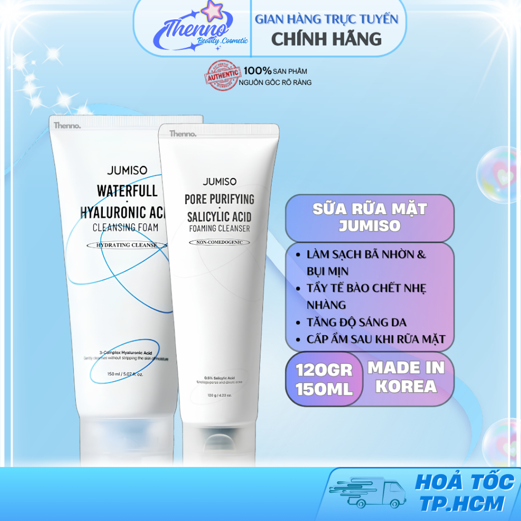 Sữa Rửa Mặt Jumiso Waterfull HA Độ pH Thấp Làm Sạch Sâu Lỗ Chân Lông 120g-150g Hàn Quốc