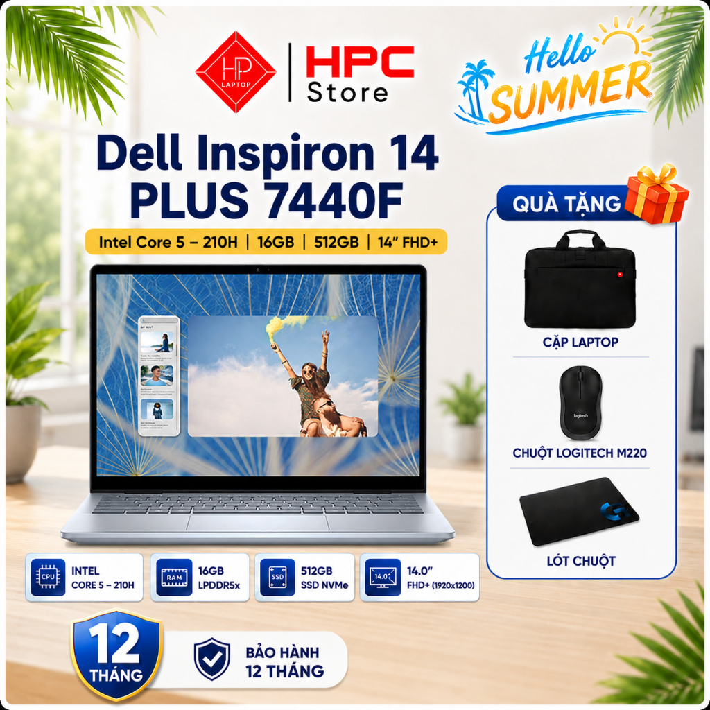 Laptop Dell Inspiron 14 PLUS 7440F (2025) Intel Core 5 – 210H/ 16GB/ 512GB/ 14″ FHD+ - New Full Vat 