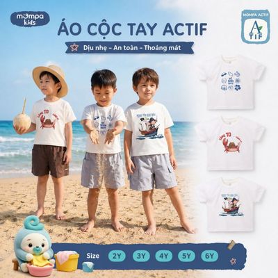 Áo cộc tay cho bé Mompa 2-6 tuổi vải Cotton Actif co giãn thấm hút nhanh khô DQ MP 0509