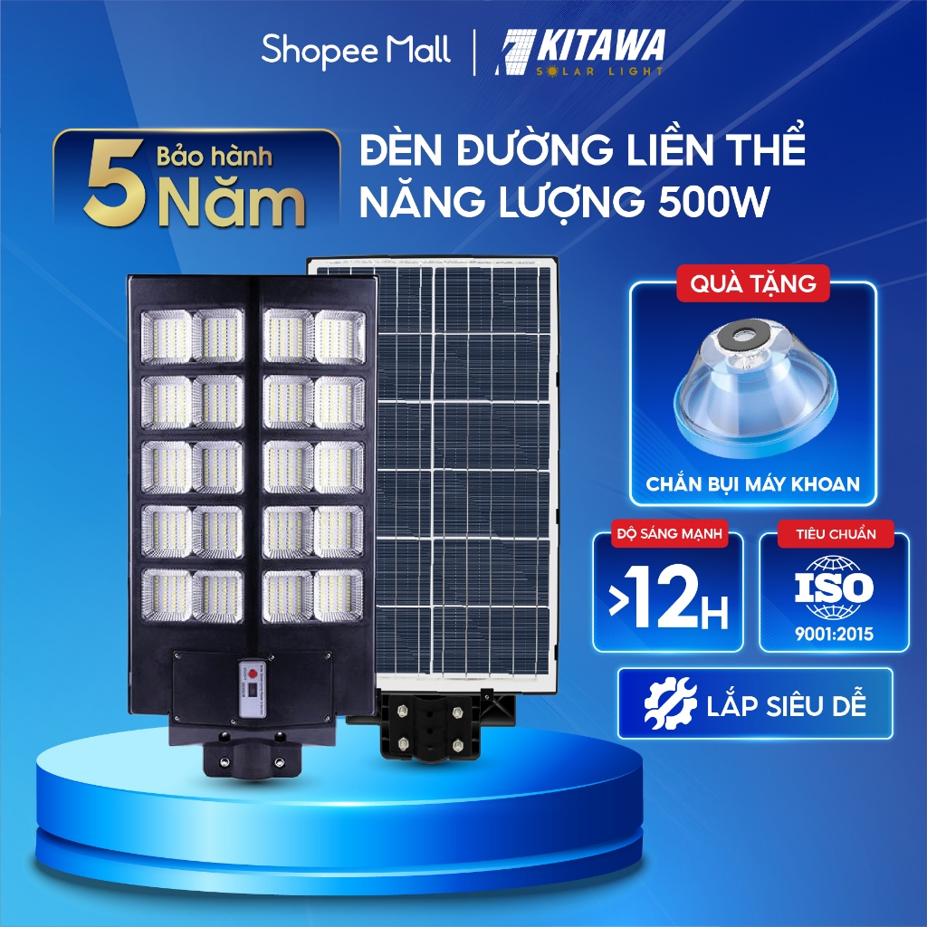 Đèn Đường Năng Lượng Mặt Trời Liền Thể 2 Cánh Kitawa 500W LT5500; Bảo Hành 2 Năm; Chống Nước IP65