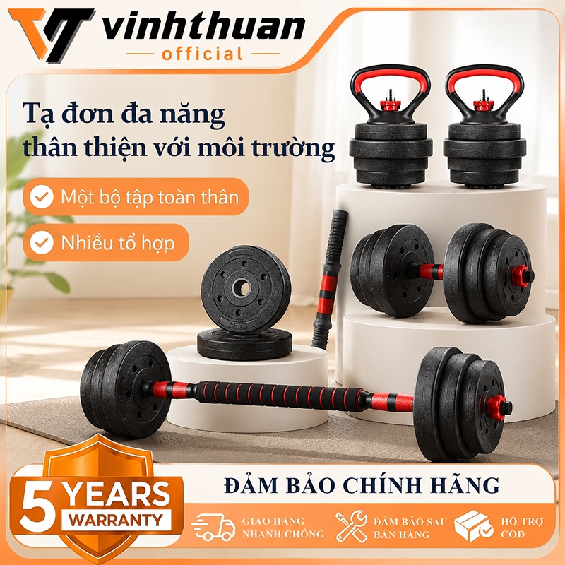 Bộ Tạ Tập Gym Tại Nhà 10-40kg - Kết Hợp Tạ Đơn & Tạ Đòn Tiện Lợi